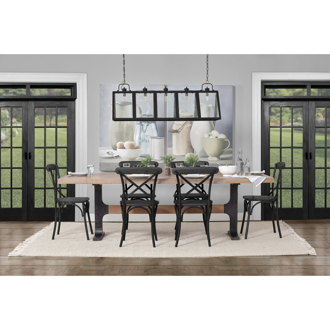 Araxi Rectangular Brown Solid Wood Top Black Metal Base Dining Table Dining Room Mercana