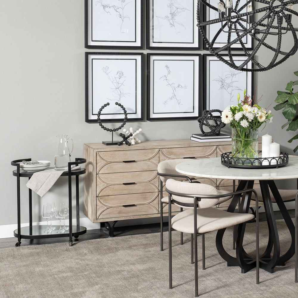 Eleonore Black Metal Frame Two-Tier w/Glass Shelves Bar Cart Dining Room Mercana