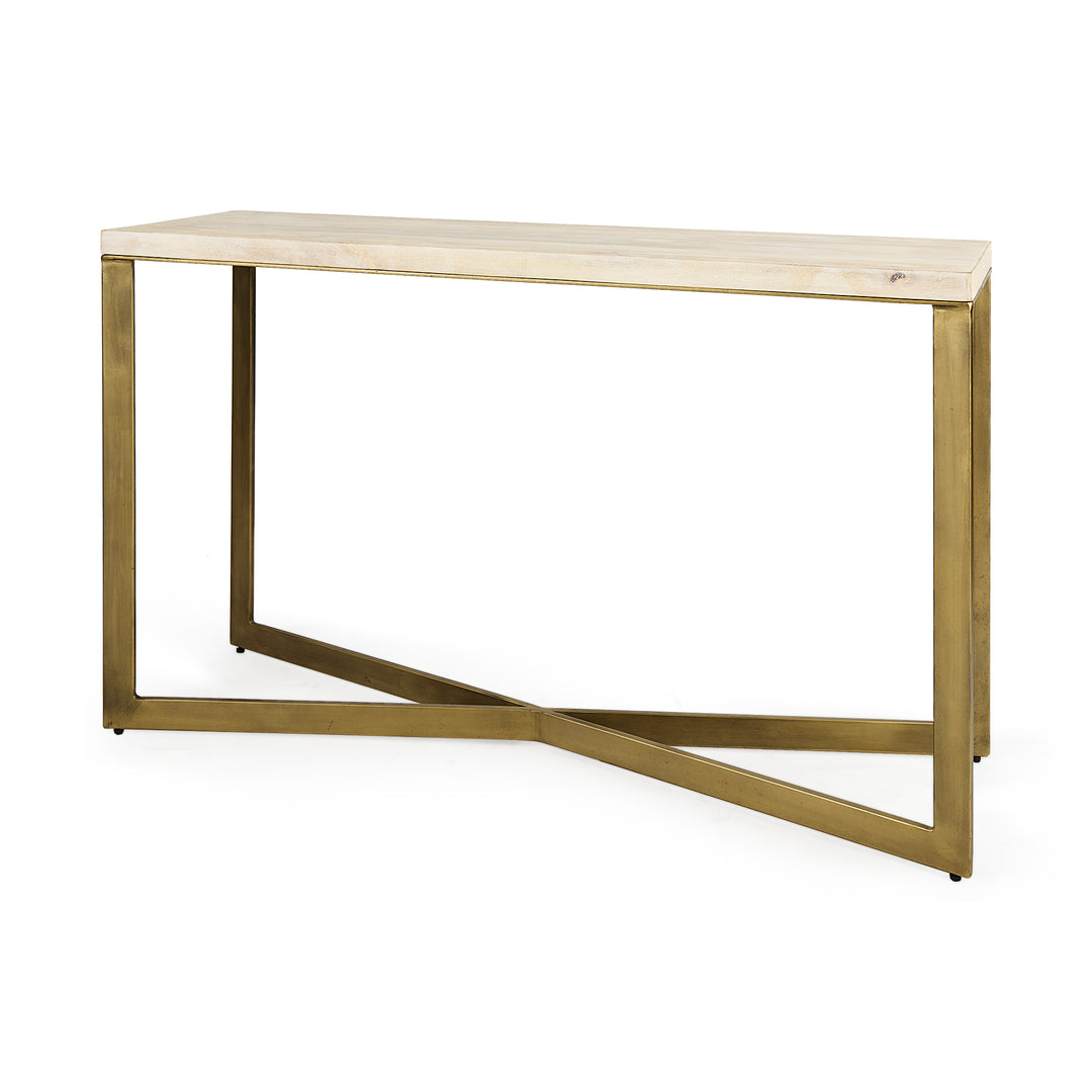 Faye Beige Finished Wood W/Gold Metal Base Console Table Dining Room Mercana
