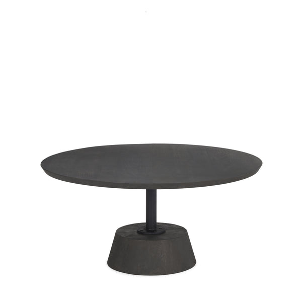 Maxwell Dark Brown Wood W/ Black Metal Pedestal Base Round Coffee Table