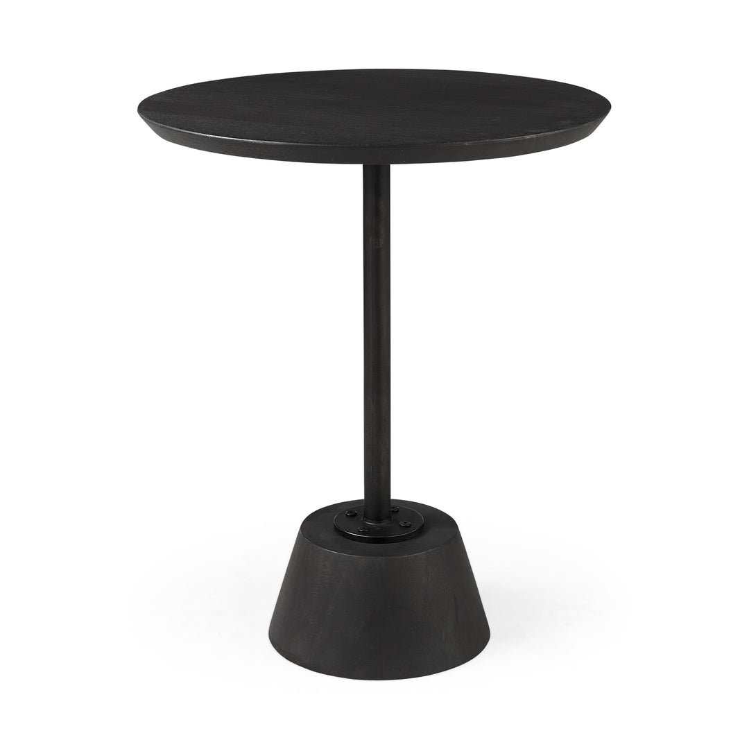 Maxwell 20" Round Dark Brown Wood w/ Black Metal Pedestal Side Table Living Room Mercana