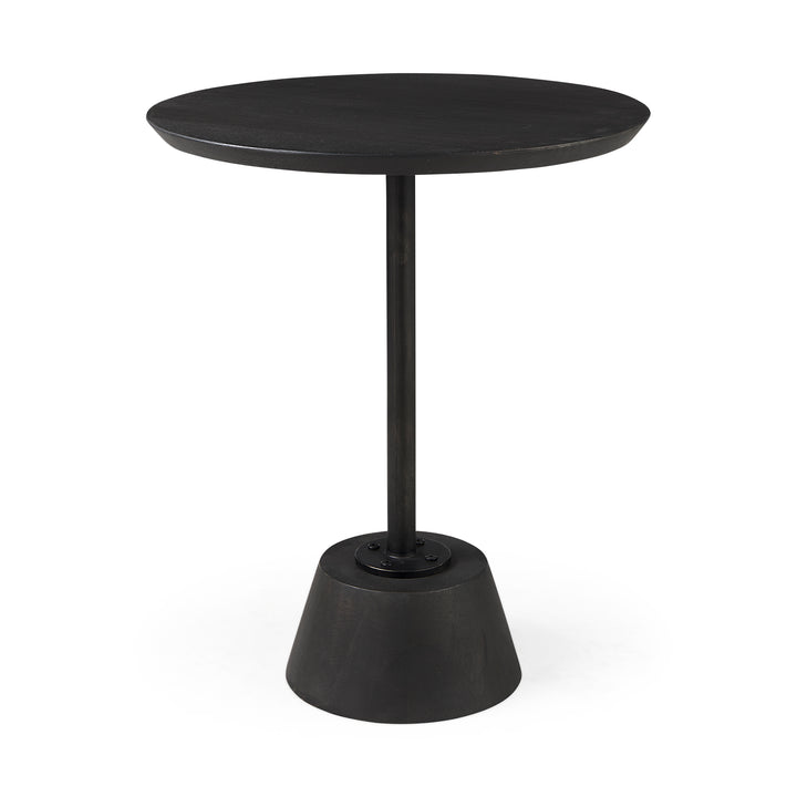 Maxwell 20" Round Dark Brown Wood w/ Black Metal Pedestal Side Table Living Room Mercana