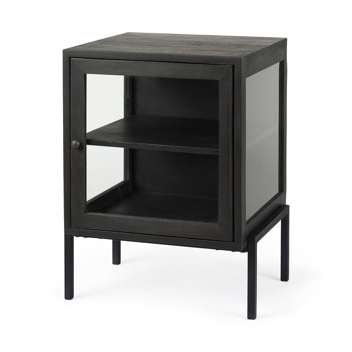 Arelius Black-Brown Wood W/ Black Metal Frame End/Side Table Dining Room Mercana