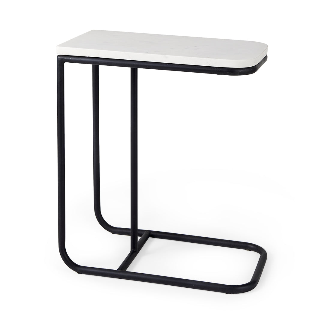Kyra White Marble Top W/Black Iron Frame C-Shaped End and Side Table Dining Room Mercana