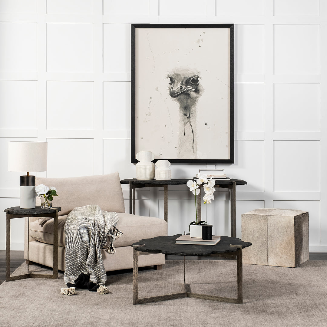 Shale 37" Irregular Live-Edge Black Slate w/Flat Iron Base Coffee Table Living Room Mercana