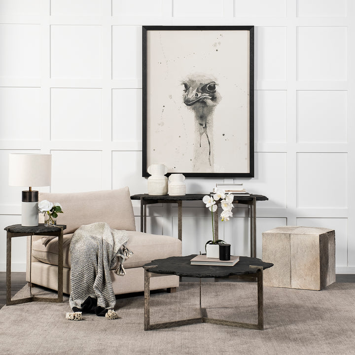 Shale 37" Irregular Live-Edge Black Slate w/Flat Iron Base Coffee Table Living Room Mercana