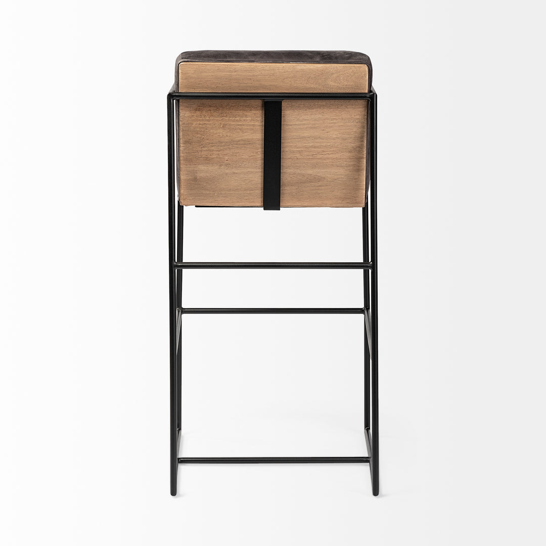 Stamford 40" Total Height Black Leather Seat w/ Wood Back, Metal Frame Bar Stool Dining Room Mercana
