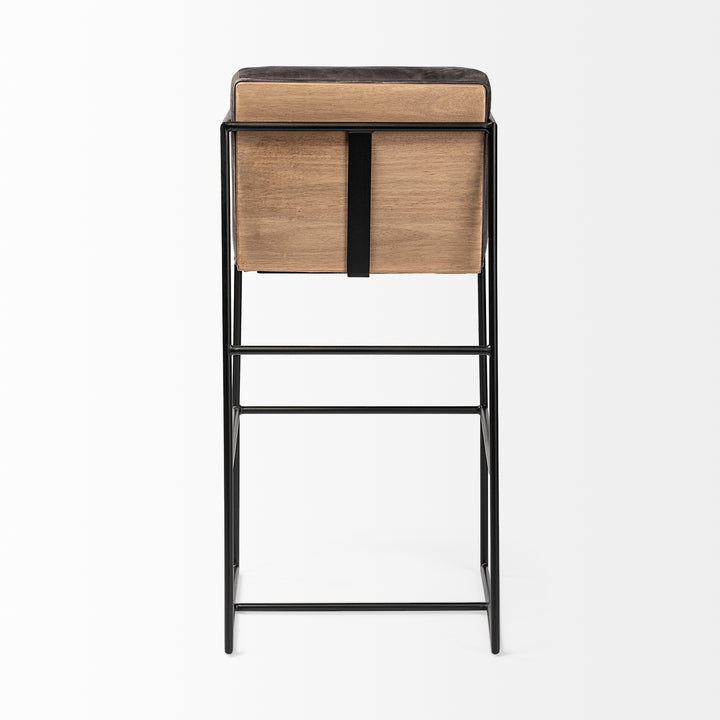 Stamford 40" Total Height Black Leather Seat w/ Wood Back, Metal Frame Bar Stool Dining Room Mercana