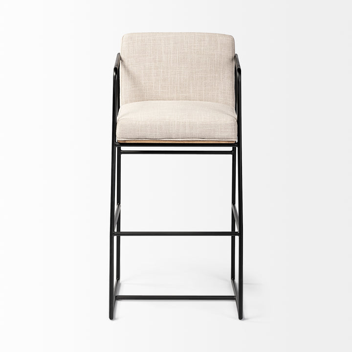 Stamford 40" Total Height Light Beige Upholstered Seat w/ Wood Back, Metal Frame Bar Stool Dining Room Mercana