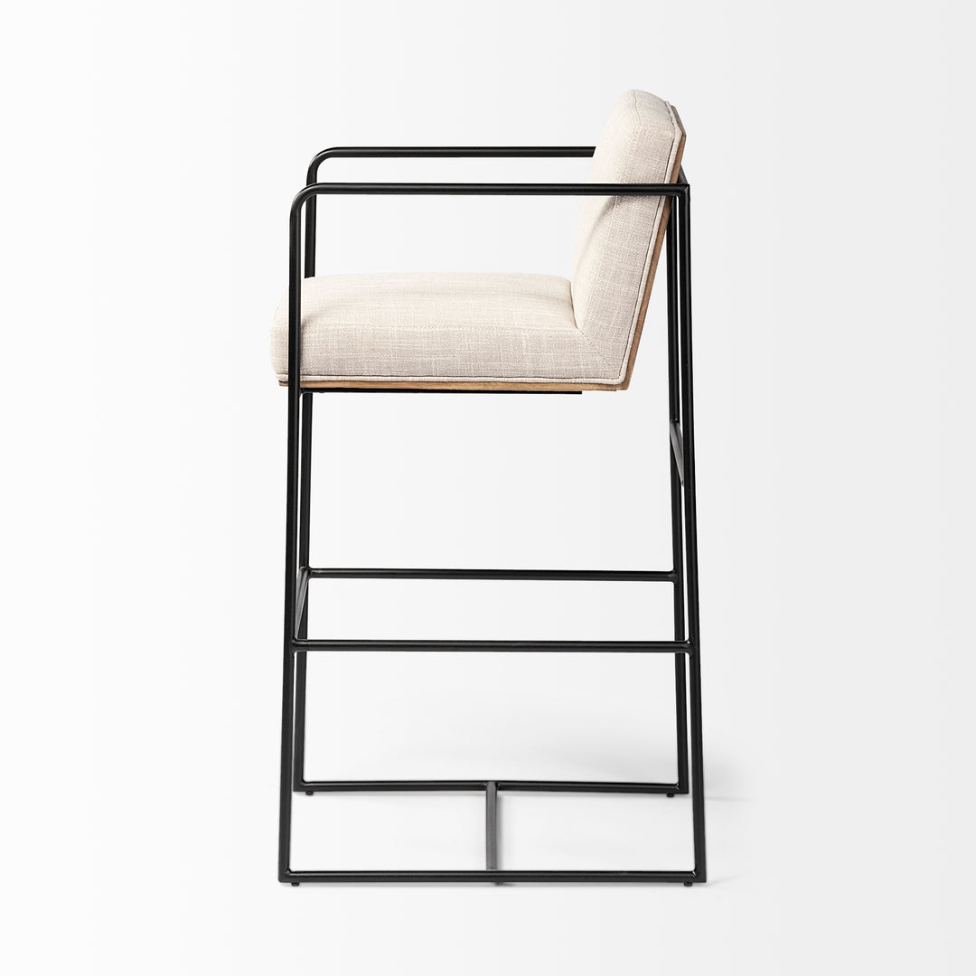 Stamford 40" Total Height Light Beige Upholstered Seat w/ Wood Back, Metal Frame Bar Stool Dining Room Mercana