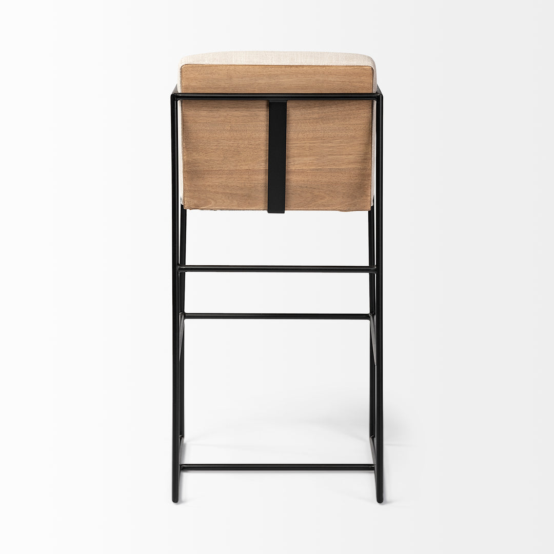 Stamford 40" Total Height Light Beige Upholstered Seat w/ Wood Back, Metal Frame Bar Stool Dining Room Mercana
