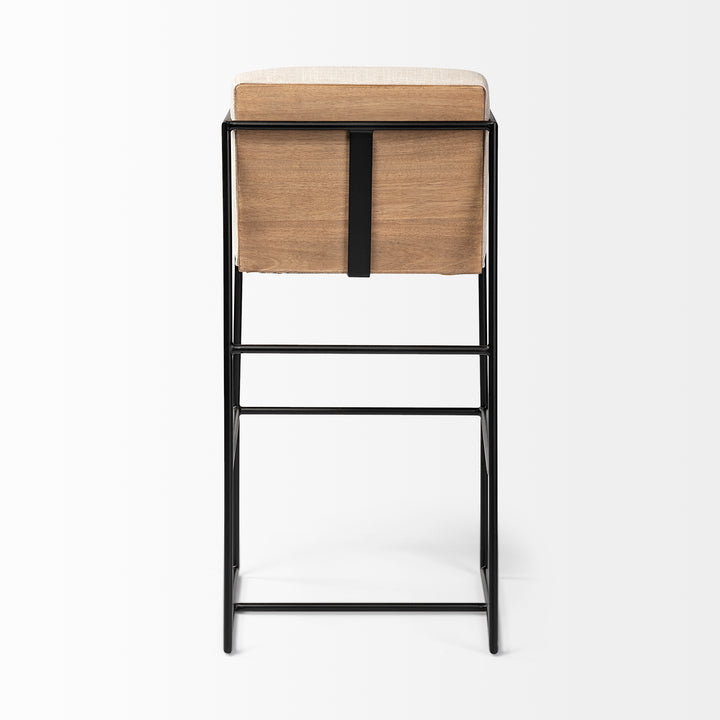 Stamford 40" Total Height Light Beige Upholstered Seat w/ Wood Back, Metal Frame Bar Stool Dining Room Mercana