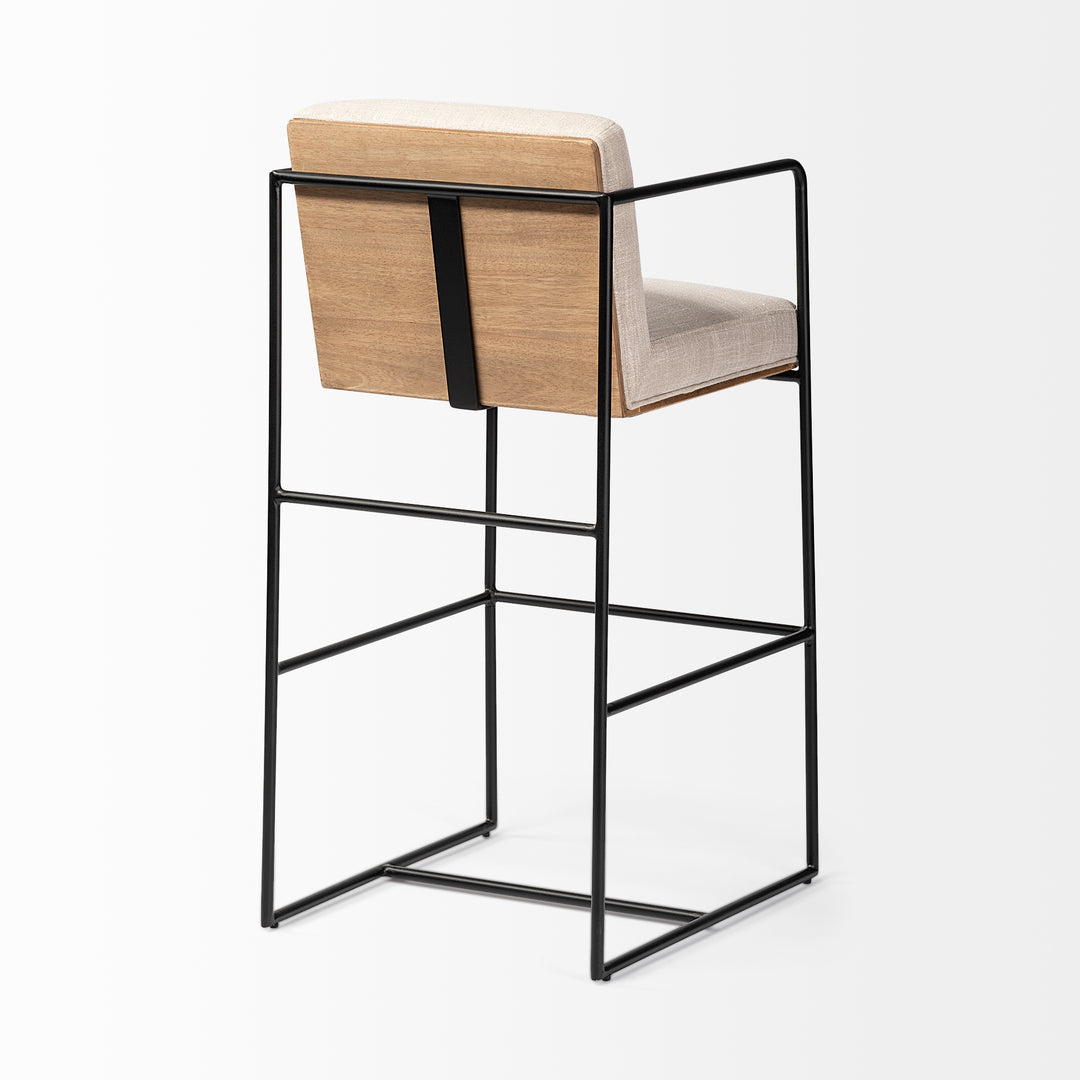 Stamford 40" Total Height Light Beige Upholstered Seat w/ Wood Back, Metal Frame Bar Stool Dining Room Mercana