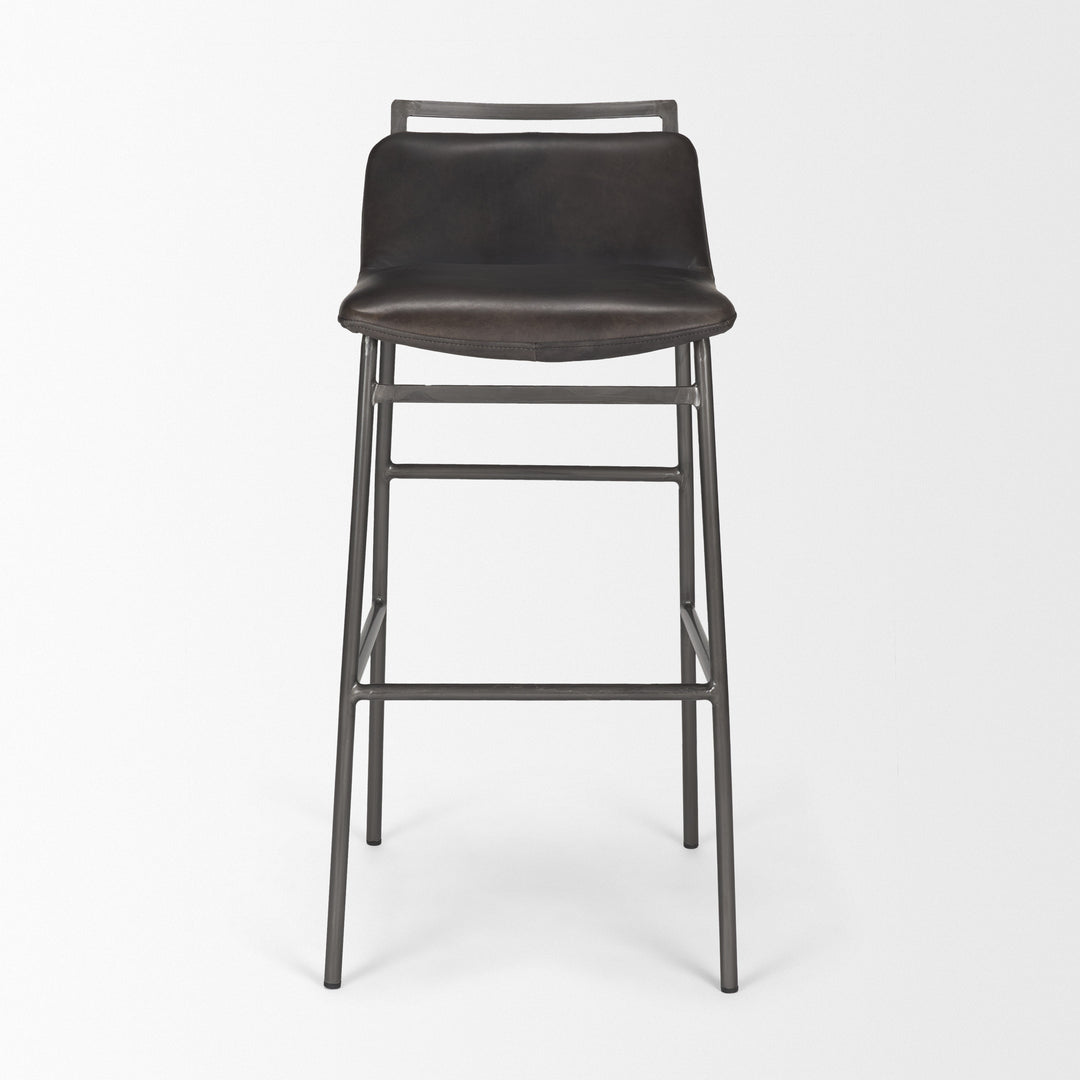 Kavalan 37.5" Total Height Ebony Leather Seat Black Metal Frame Bar Stool Dining Room Mercana