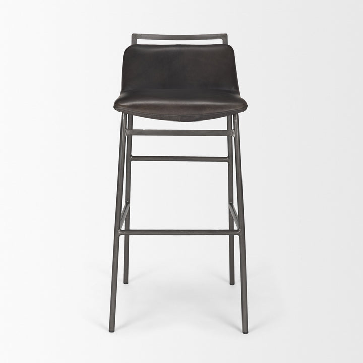 Kavalan 37.5" Total Height Ebony Leather Seat Black Metal Frame Bar Stool Dining Room Mercana