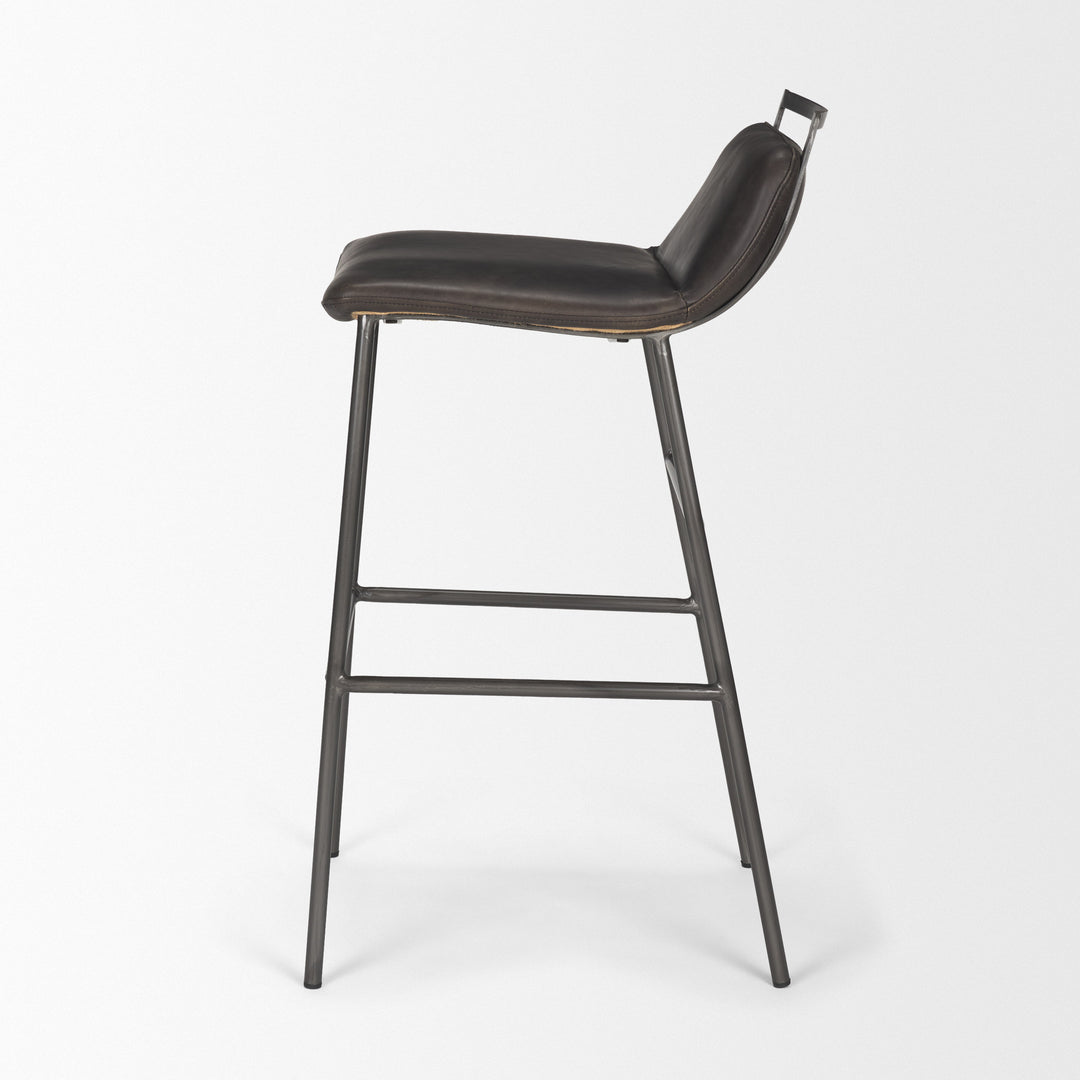 Kavalan 37.5" Total Height Ebony Leather Seat Black Metal Frame Bar Stool Dining Room Mercana
