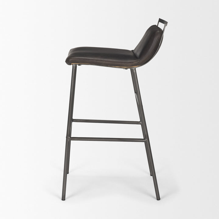 Kavalan 37.5" Total Height Ebony Leather Seat Black Metal Frame Bar Stool Dining Room Mercana
