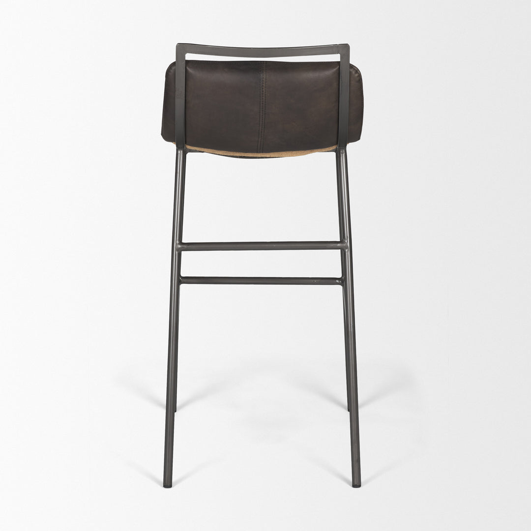 Kavalan 37.5" Total Height Ebony Leather Seat Black Metal Frame Bar Stool Dining Room Mercana