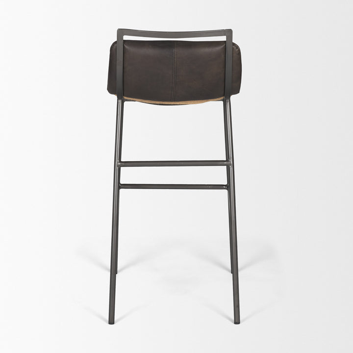 Kavalan 37.5" Total Height Ebony Leather Seat Black Metal Frame Bar Stool Dining Room Mercana