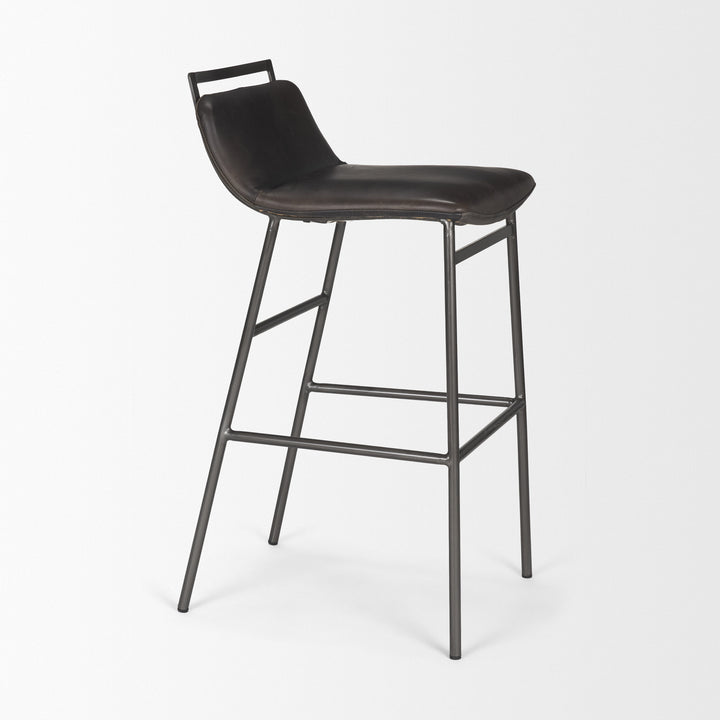 Kavalan 37.5" Total Height Ebony Leather Seat Black Metal Frame Bar Stool Dining Room Mercana