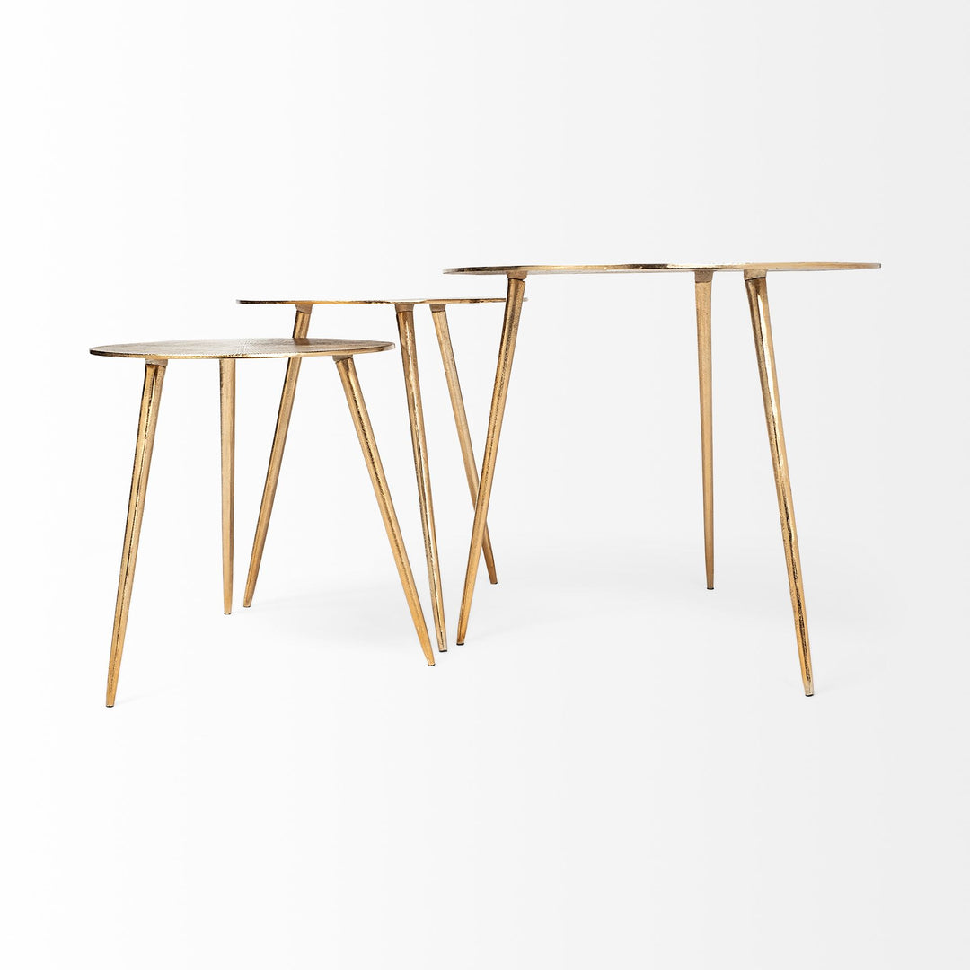 Reva III (Small) 16L x 16W Gold Round Top Cast Aluminum Accent Table Dining Room Mercana
