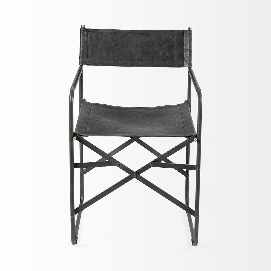 Direttore Black Iron Frame Black Leather Dining Chair Living Room Mercana
