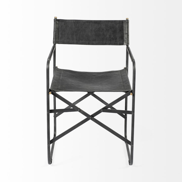 Direttore Black Iron Frame Black Leather Dining Chair Living Room Mercana