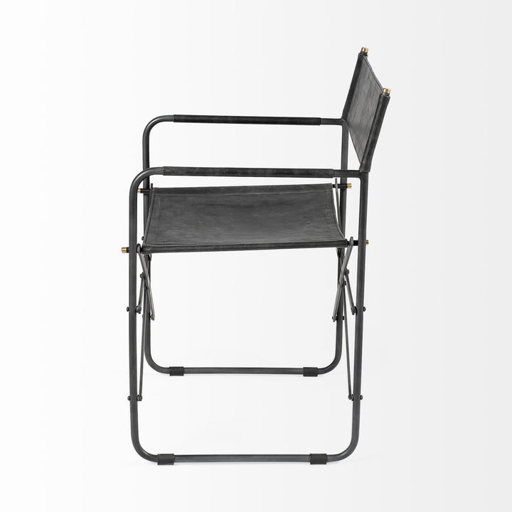 Direttore Black Iron Frame Black Leather Dining Chair Living Room Mercana