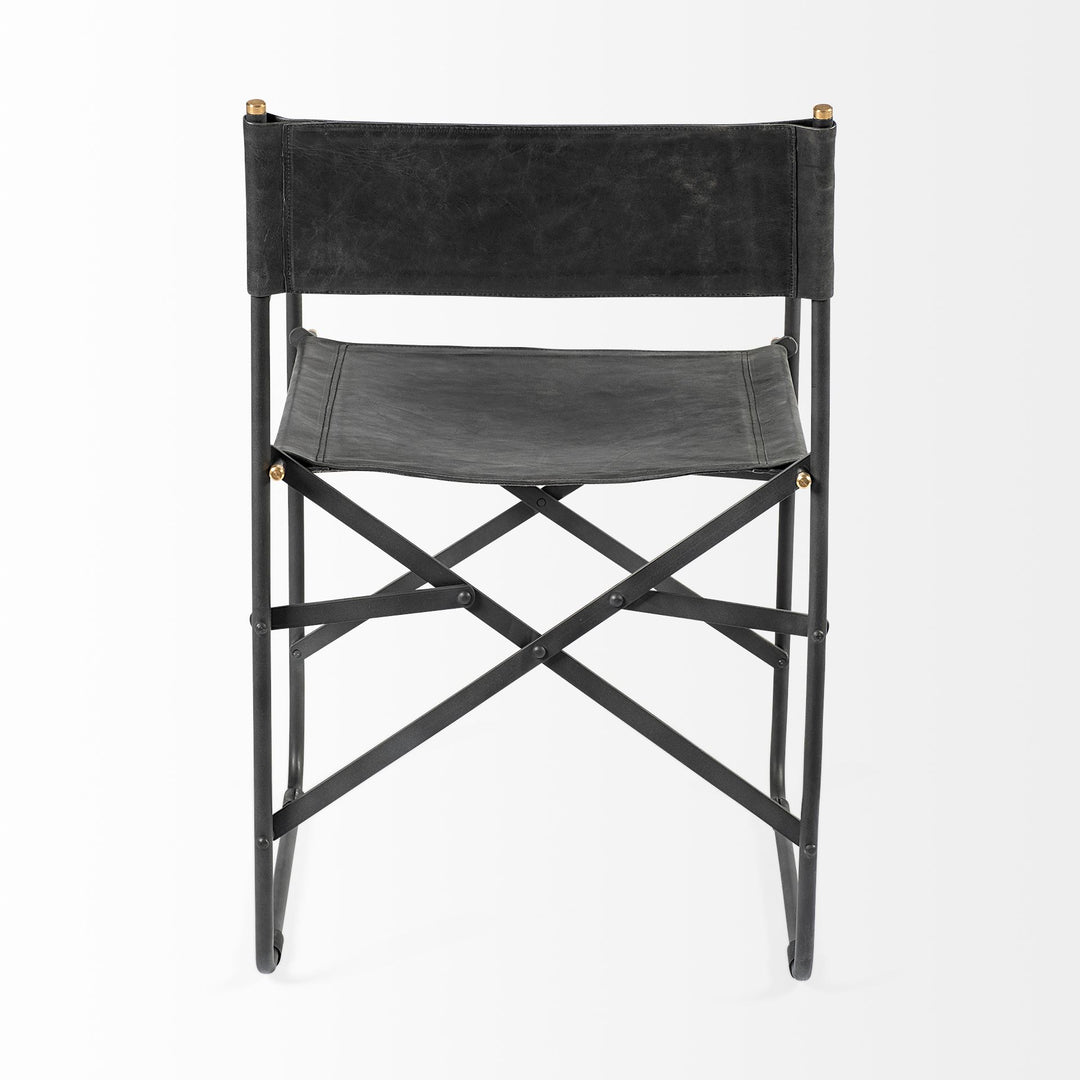 Direttore Black Iron Frame Black Leather Dining Chair Living Room Mercana