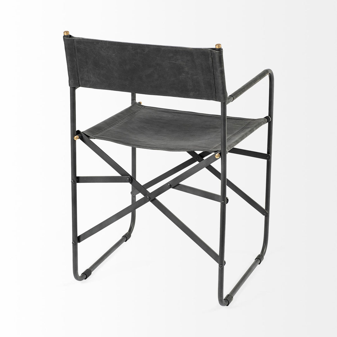 Direttore Black Iron Frame Black Leather Dining Chair Living Room Mercana