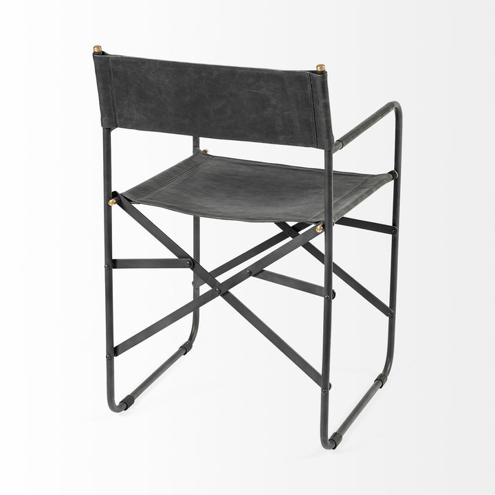 Direttore Black Iron Frame Black Leather Dining Chair Living Room Mercana