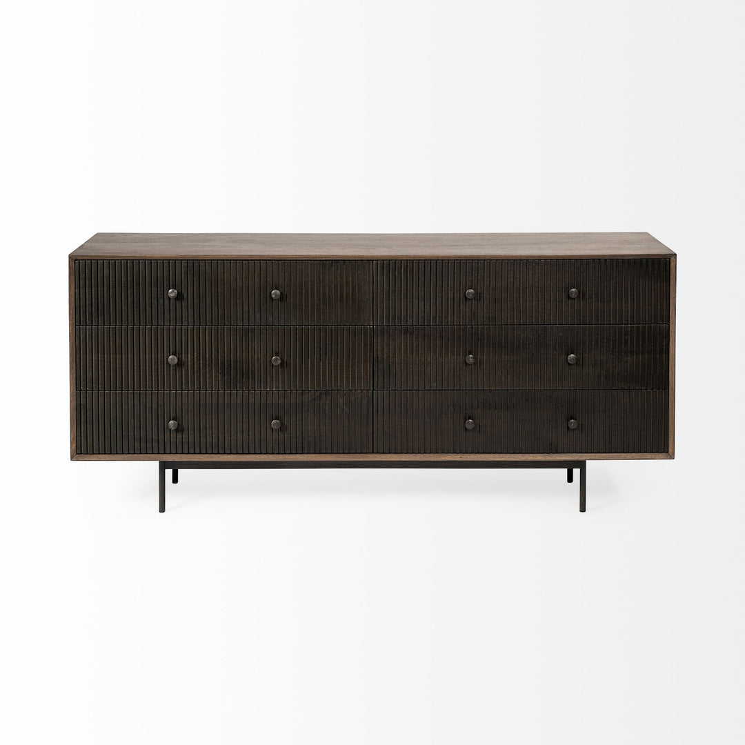 Grace Two-Tone Brown Solid Wood 6 Drawer Sideboard Dining Room Mercana