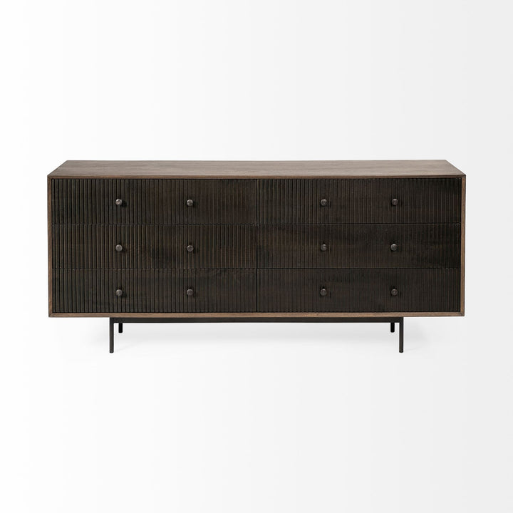 Grace Two-Tone Brown Solid Wood 6 Drawer Sideboard Dining Room Mercana