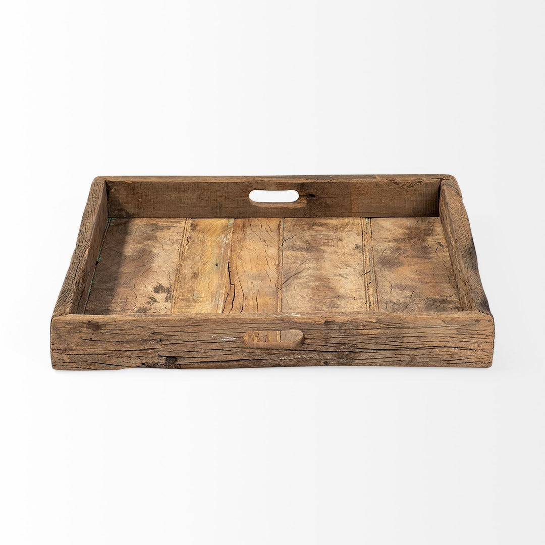 Carson (Small) 24L x 24W Brown Reclaimed Wood Tray Decor Mercana