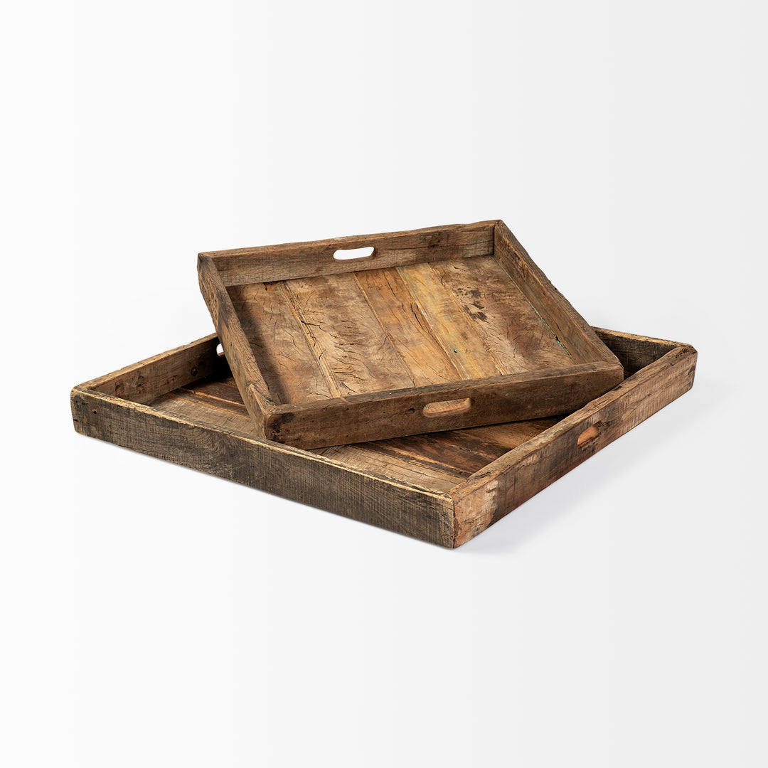 Carson (Small) 24L x 24W Brown Reclaimed Wood Tray Decor Mercana