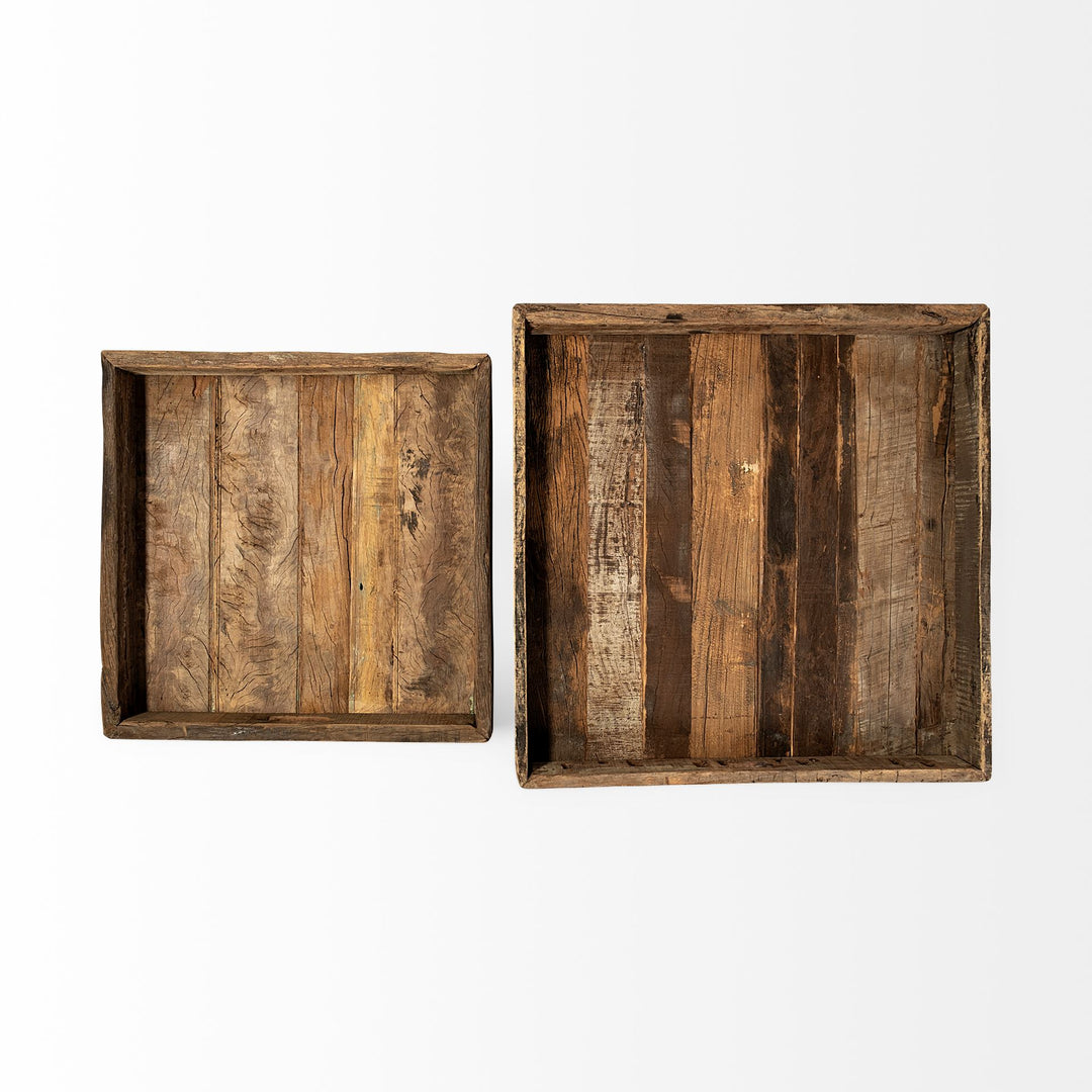 Carson (Small) 24L x 24W Brown Reclaimed Wood Tray Decor Mercana
