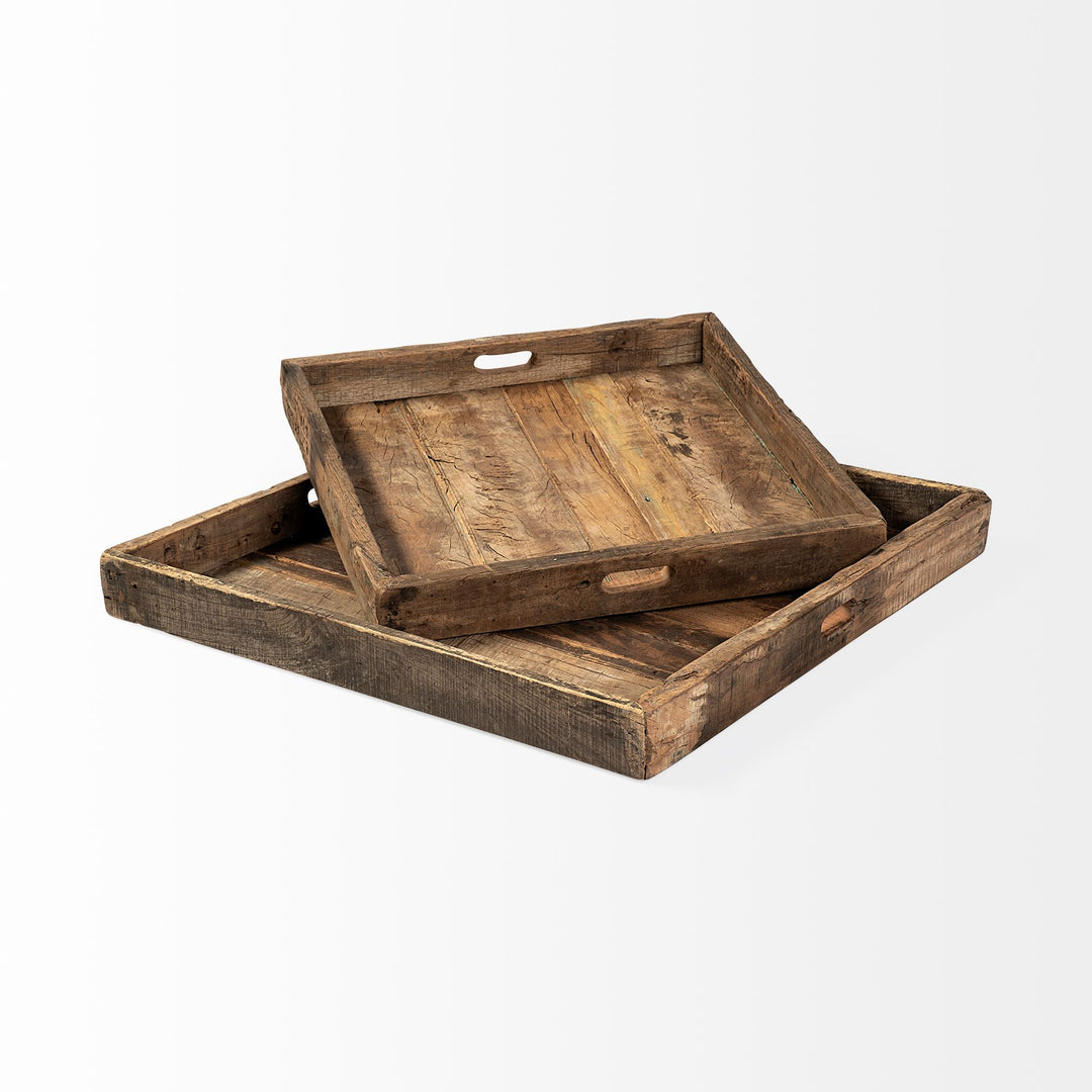 Carson (Large) 30L x 30W Brown Reclaimed Wood Tray Decor Mercana