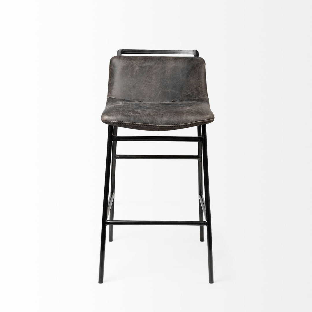 Kavalan 33.5" Total Height Ebony Leather Seat Black Metal Frame Counter Stool Dining Room Mercana