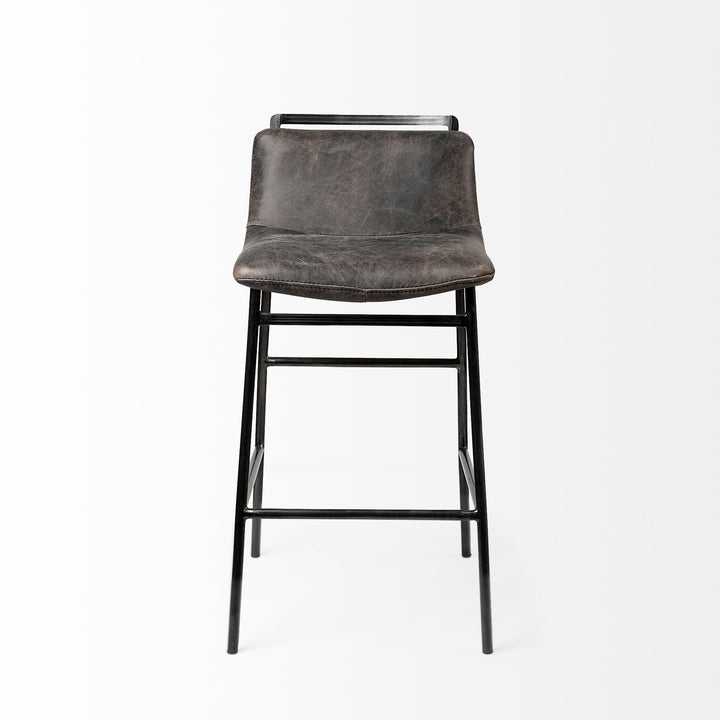 Kavalan 33.5" Total Height Ebony Leather Seat Black Metal Frame Counter Stool Dining Room Mercana