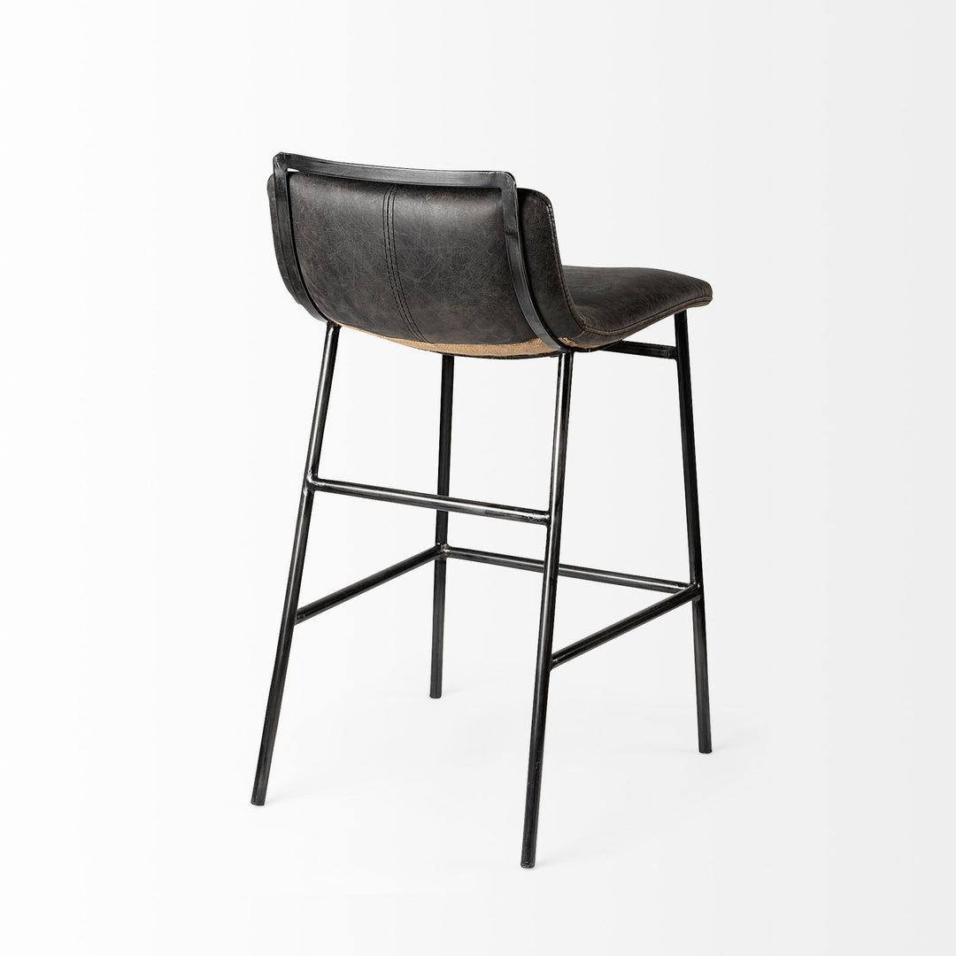 Kavalan 33.5" Total Height Ebony Leather Seat Black Metal Frame Counter Stool Dining Room Mercana