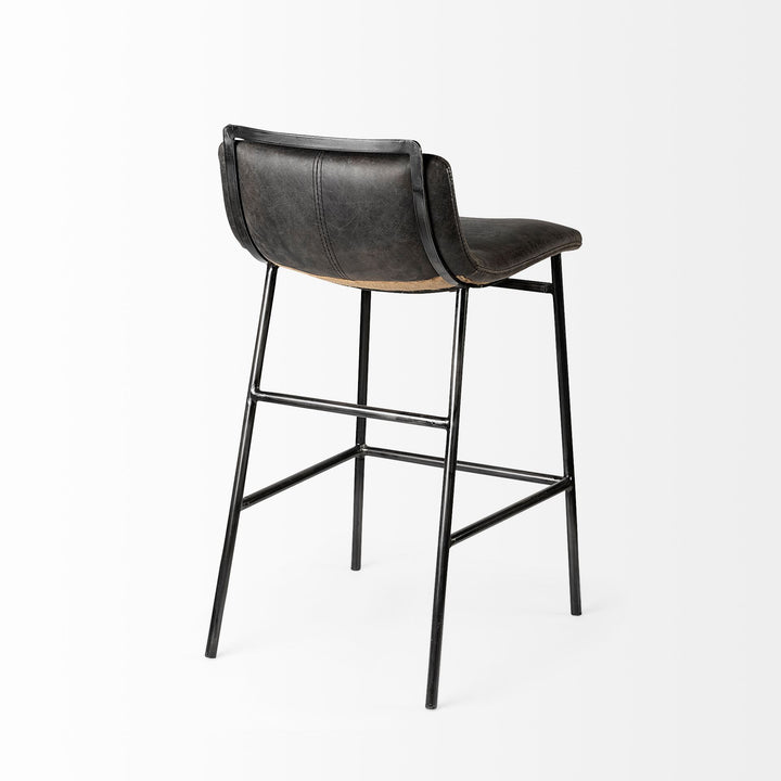 Kavalan 33.5" Total Height Ebony Leather Seat Black Metal Frame Counter Stool Dining Room Mercana