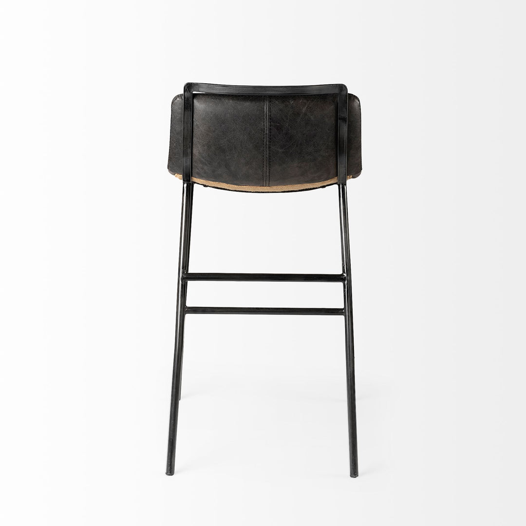 Kavalan 33.5" Total Height Ebony Leather Seat Black Metal Frame Counter Stool Dining Room Mercana