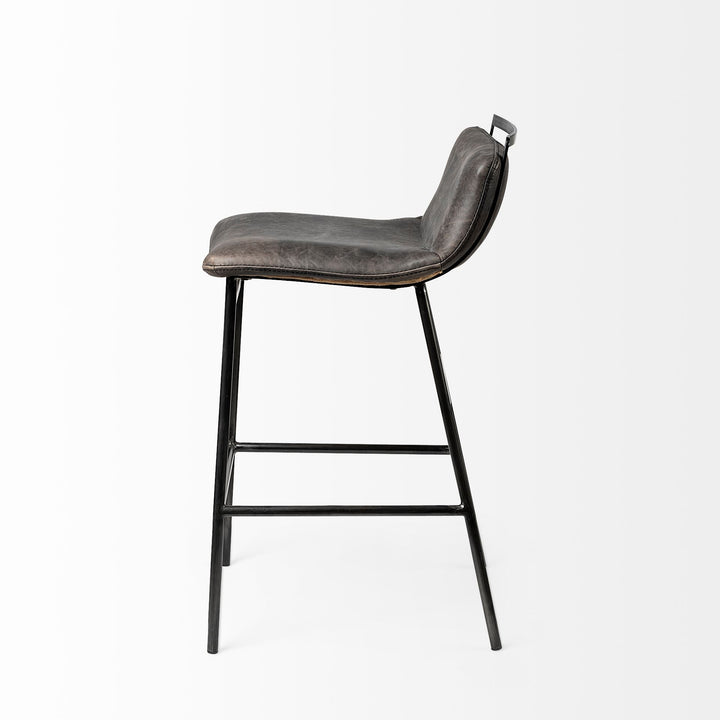 Kavalan 33.5" Total Height Ebony Leather Seat Black Metal Frame Counter Stool Dining Room Mercana