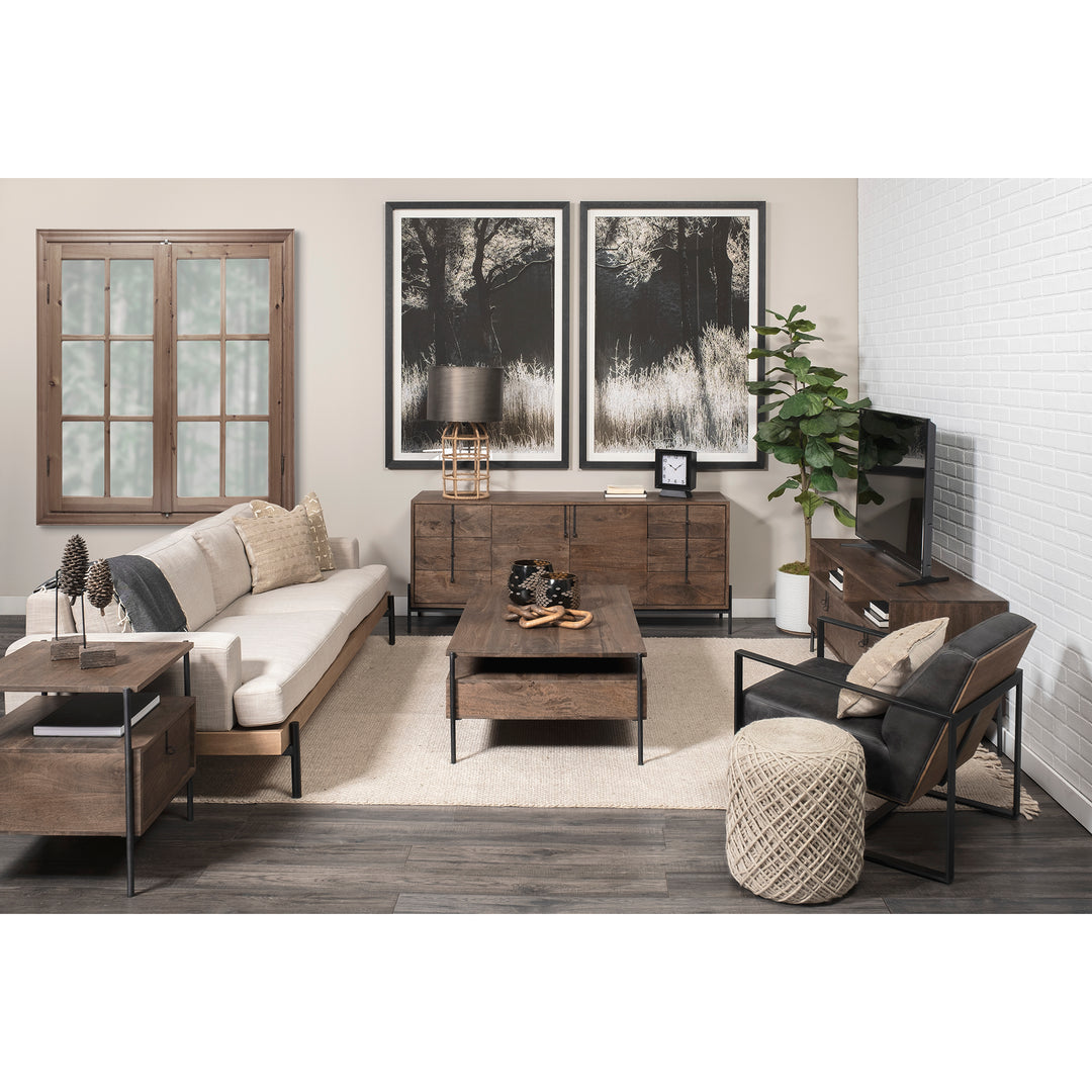 Glenn II 54x30 Dark Brown Wood w/ Black Iron Frame, Rectangle 3 Drawers Coffee Table Dining Room Mercana