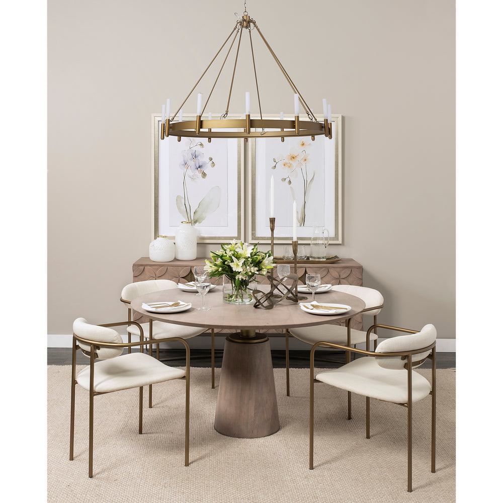 Maxwell II 54" Round Brown Solid Wood Top Brown Wood/Gold Metal Base Dining Table Dining Room Mercana
