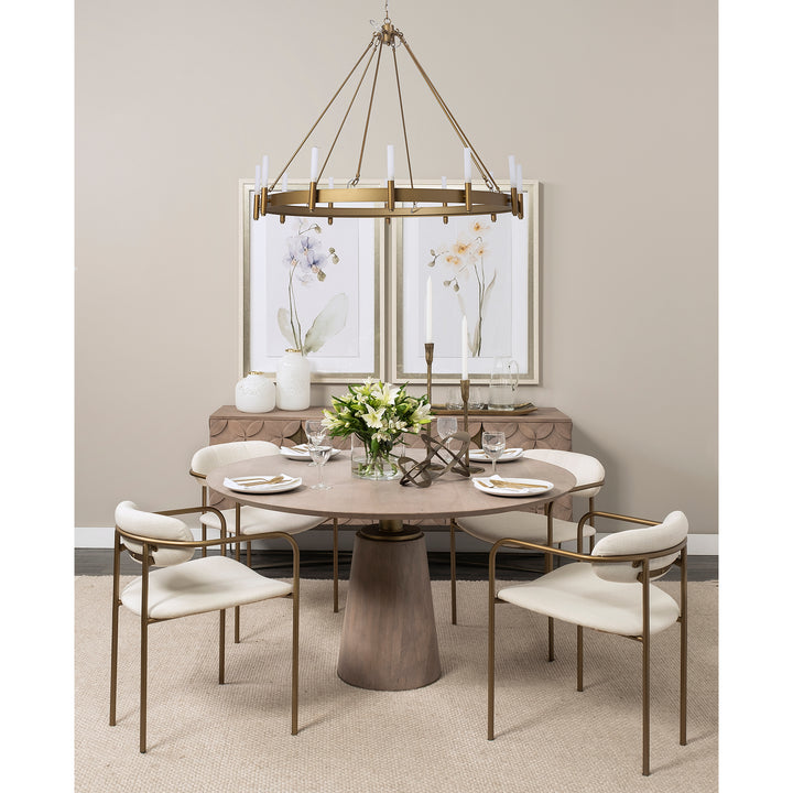 Maxwell II 54" Round Brown Solid Wood Top Brown Wood/Gold Metal Base Dining Table Dining Room Mercana