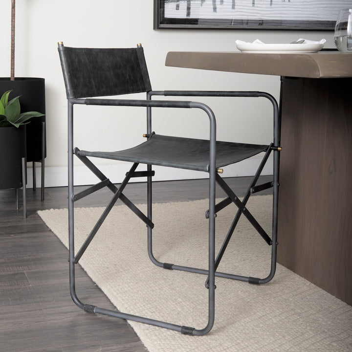Direttore Black Iron Frame Black Leather Dining Chair Living Room Mercana