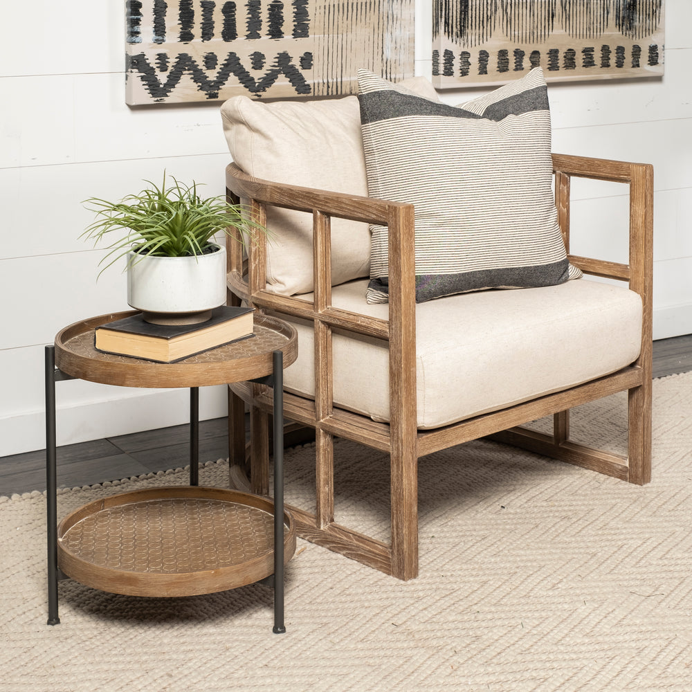 Skylar II Tan Fabric Covered Cushioned Demi-Lune Wooden Frame Accent Chair Living Room Mercana