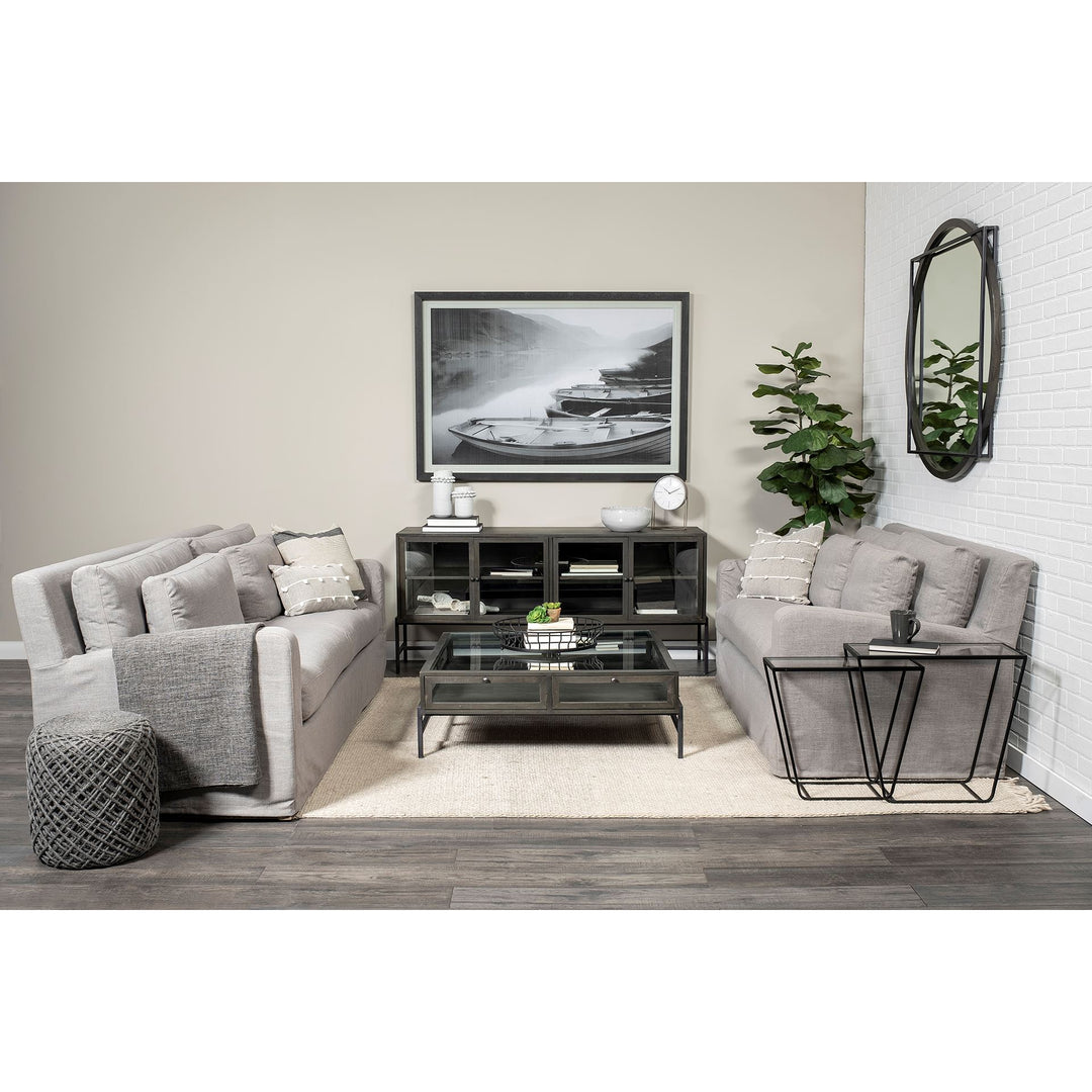 Arelius Black-Brown Wood, Black Metal Base w/ 4 Glass Cabinet Doors Sideboard Dining Room Mercana