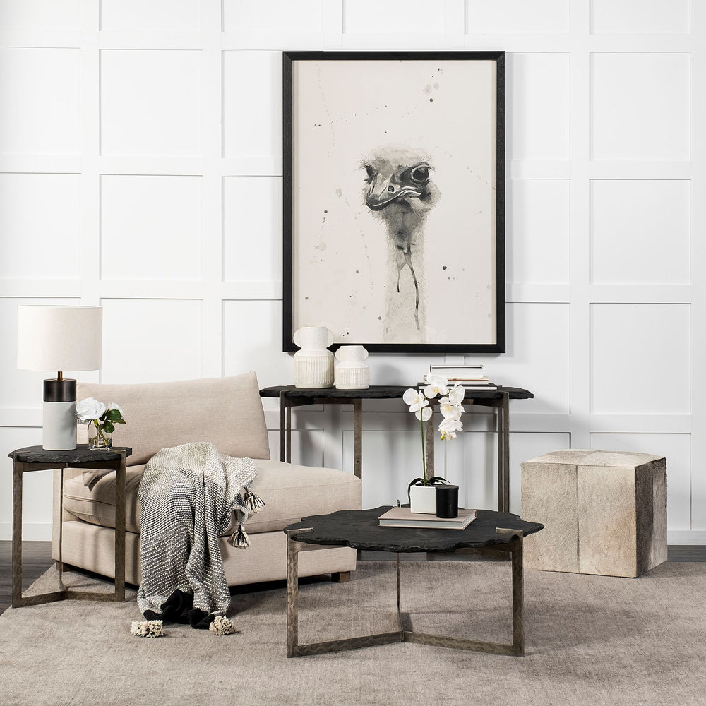 Zahavi I 20" Grey-toned hair-on-hide ottoman Living Room Mercana